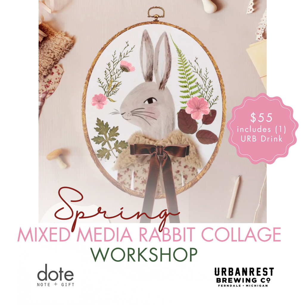 CANCELLED (4/3/2025) Spring Mixed Media Rabbit Collage Workshop at Urbanrest Brewing