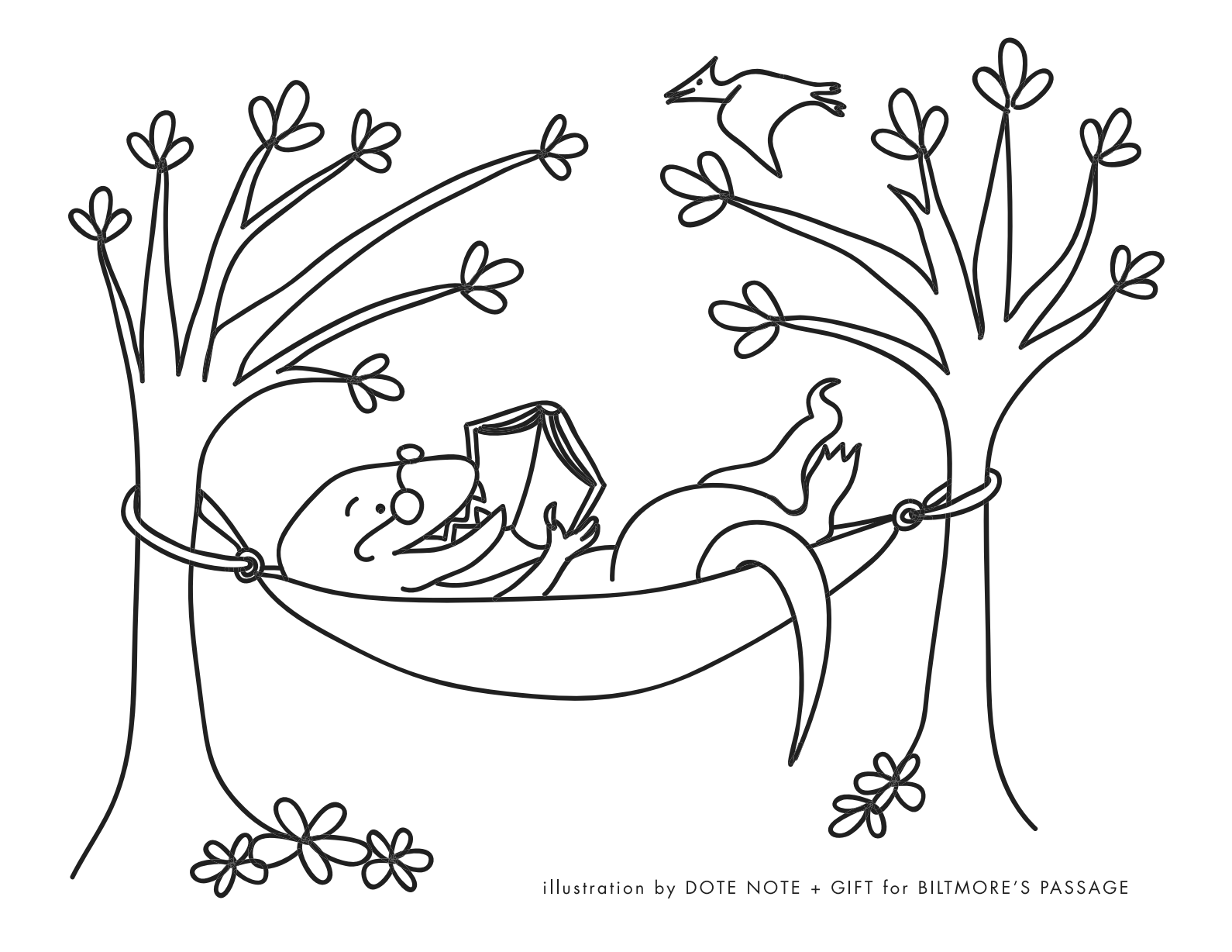 Free Coloring Page: T-Rex Reading